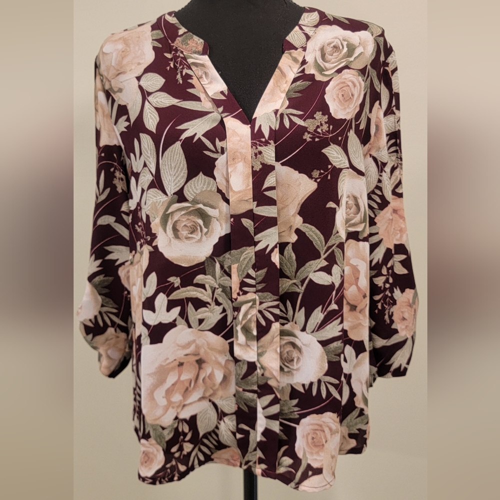 Floral Burgundy and Pink Blouse